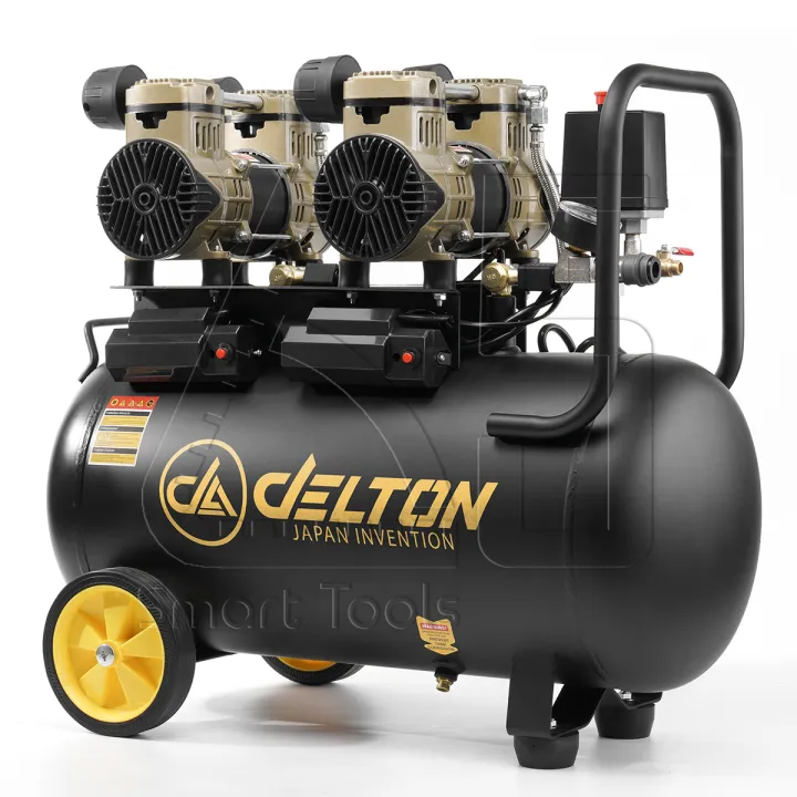 DELTON ปั๊มลม Oil Free ปั๊มลมออยล์ฟรี 50 ลิตร 1,700W ปั้มลม ปั้มลมไฟฟ้า มอเตอร์คู่ Twin Turbo ถังลม